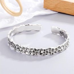 Bangle Sole Memory Personality Irregular Bark Retro Thai Silver Colour Female Resizable Bracelets SBR304