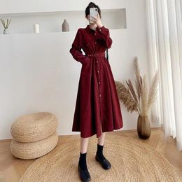 Casual Dresses Long Sleeves Autumn Winter Corduroy Midi Dress Elegant Gown Lolita Prom Clothes Women Trendyol Party 2023 Gowns Dressed