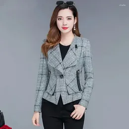 Women's Suits Spring Autumn Jacket Short Slim Women Outwear Fashion Coat Plaid Lady Office Formal Wear Suit Collar Long Sleeve Female