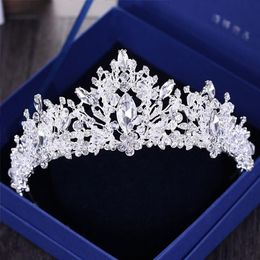 Baroque Luxury Rhinestone Beads Heart Bridal Tiara Crown Silver Crystal Diadem Veil Tiaras Wedding Hair Accessories Headpieces C19271N