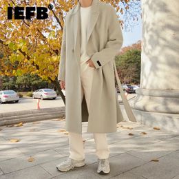 Men's Wool Blends IEFB Korean Chic Men's Thickned Woolen Cloth Coat Casual Loose Bleted Double Breasted Jackets Loose fit Overcoat 231030
