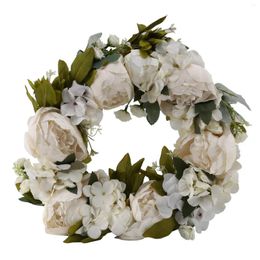 Decorative Flowers 16 Inch Peony Hydrangea Wreath Artificial Flower Door With Green Leaves Spring For Front Wedd