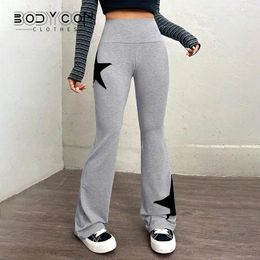 Women's Pants Bodycon Streetwear Five-pointed Star Print Warp Flare Women High Waist Grey Slim Long Casual Toursers Versatile Y2k