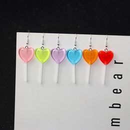 Dangle Chandelier Cute heart-shaped earrings suitable for women resin craft candy color clothing fashion style women jewelry gifts lollipop drop earrings 231031