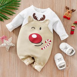 Rompers Spring And Autumn Boys Girls' Christmas Style Cute Elk Print Long Sleeve Baby Clothing Bodysuit 231030