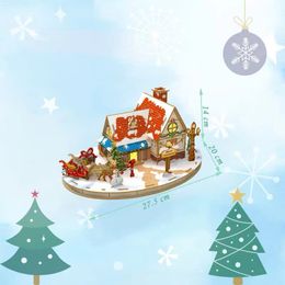 DIY Wooden Christmas Cabin Puzzle Toy Crafts Creative Handmade Decoration Christmas with LED Lights W0109P