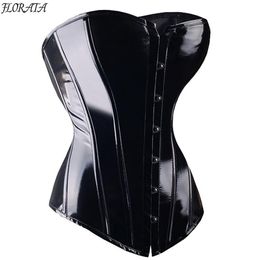 Sexy Black PVC Overbust Corset Steampunk Basque Lingerie Top - Goth Rock Corset Sexy Leather Waist Trainer Corset for women Y11193119