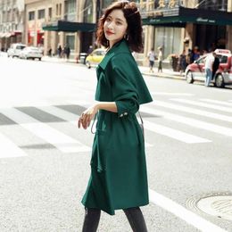 Women's Trench Coats Beige British Coat Women Casual Korean Style Loose Lace Up Fashion Windbreaker Jacket 2023 Spring Autumn