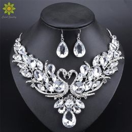 Wedding Jewellery Sets Clear Crystal Bridal Silver Colour Swan Pendant Necklace Women Gift Party Prom Earring Accessories 221109239t