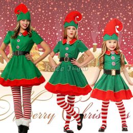 Christmas Green Elf Clothing Cosplay Parent-child Family Carnival Party Fancy Sets for Men Women Girls Boys