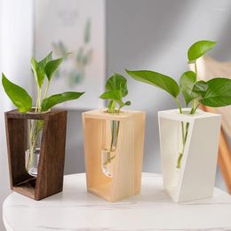 Vases Nordic Wooden Test Tube Glass Vase Hydroponic Flower Arrangement Decorative Ornaments Dry Container