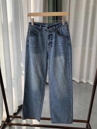 Women's Jeans 2023 Early Autumn Women Zipper Loose Straight Simple Female Wide Leg Denim Ankle-Length Pants
