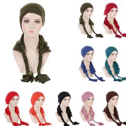 Ethnic Clothing Muslim Women Pre-Tied Hijab Bonnet Chemo Caps Long Tail Hat Braid Cancer Beanies Femme Hair Loss Turbante Headwrap