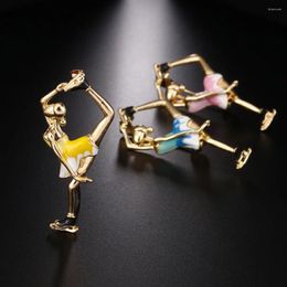 Brooches Arrival Enamel Gymnastics Ballet Dancer Brooch Pin For Women Crystal Drop Oil Corsage Clothing Coat Fashion Jewelry