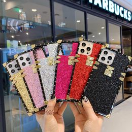 Glitter Bling Phone Cases For 15 14 Pro Max Plus 13 12 11 Samsung A12 A22 A52 A53 A33 A23 A73 5G Square Cellphone Protective Case Back Cover