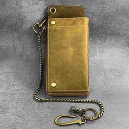 Wallets High-capacity Utility Mens Leather Wallet Big Purse With Pants Chain