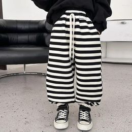 Trousers Children Casual Pants 2023 Autumn Winter Warm Sweatpants For Boys And Girls Baby Fleece Striped Simple Loose