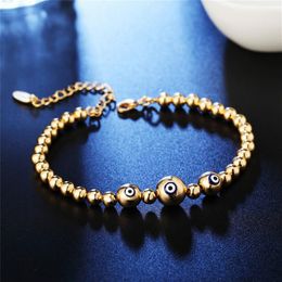 Eyeball Silver Color Copper Beads Bracelet Men Women Punk Rock Hip Hop Strand Bracelets Bangles Jewelry Gift311r