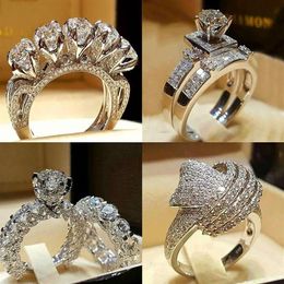 Wedding Rings Luxury Male Female Crystal Zircon Stone Ring Vintage 925 Silver Set Promise Engagement For Men And Women2576