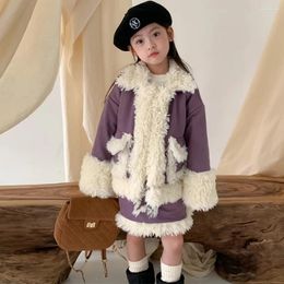Clothing Sets 2023 Winter Girls Fashion 2pcs Thick Warm Suit Baby Kids Children Set Jacket Skirt