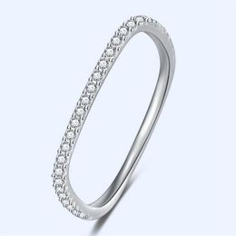 2021 New Arrival Simple Fine Jewellery Real 925 Sterling Silver Pave White Sapphire CZ Diamond Party Square Ring Women Wedding Band 2913