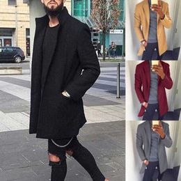 Men's Trench Coats Autumn Winter Men Casual Thicken Woollen Coat Business Male Solid Classic Overcoat Medium Long Jackets Topskaa2