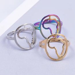 Cluster Rings Adjustable Africa Map For Women Men Stainless Steel Gold Colour Punk Finger Ring African Jewellery Birthday Gift