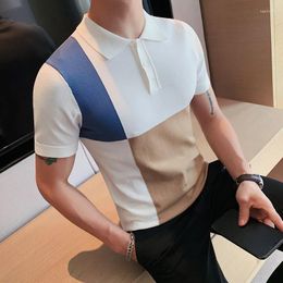 Men's Polos 2023 Black/White/Summer Fashion Contrast Colours Short Sleeve Knit Polo Shirt Men Clothing Turn Down Collar Tops&Tees S-3XL