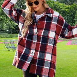 Designer European and American women's clothing 2023 autumn and winter fashion urban style loose long-sleeved plaid single-breasted coat