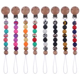 New Baby Pacifier Clips Cartoon DIY Silicone Beads Wooden Pacifier Chain Girls Infant Dummy Nipple Holder Teether Chewing Gifts