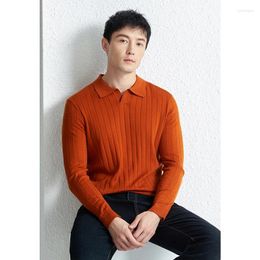 Men's Sweaters Sheep Wool Polos 2023 Autumn Casual Solid Long Sleeve Knitwear Male Turn Down Collar Pure Worsted Sweater Shirts