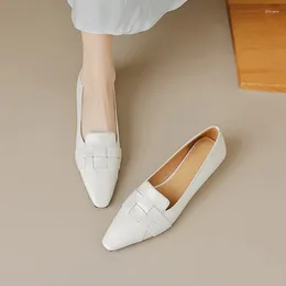 Dress Shoes Phoentin Women Genuine Leather Weave Loafers Office Lady Cosy Soft Elegant Pointed Toe Wedge Low Heels Beige Pumps FT2814