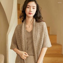 Women's Knits Knitted Triangle Shawl For Women Goat Cashmere Tops Western Region Style High Quality 2023 Winter