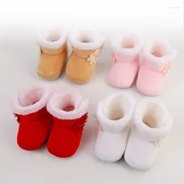 Boots Baby Snow Girls Winter Shoes Flower Fleece Warm Ankle Infant Toddler First Walkers