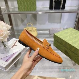 2023-Dress Shoes Light brown suede loafer designer Shoes leather Women Loafer Crystal embellished Mules collapsible Princetown