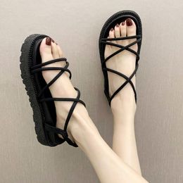 Sandals 2023 Women Narrow Band Summer Woman Platform Elastic Flats Female Casual Beach Shoes Ladies Comfortable Footwear