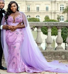 2023 Nov Aso Ebi Arabic Lilac Mermaid Prom Dress Sequined Lace Evening Formal Party Second Reception Birthday Engagement Gowns Dresses Robe De Soiree ZJ269