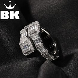 Hip Hop Men's Baguette Adjustable Custom Men Ring Famous Brand Iced Out Micro Pave Cz Punk Rap Jewelry Size 220217223U