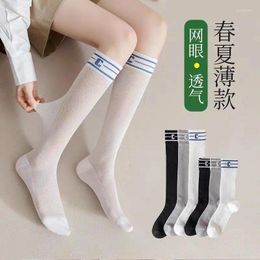 Women Socks Women's Medium Length Summer Thin Cotton Insets Breathable Mesh Pile Up Long Stockings White Calf