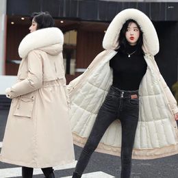 Women's Trench Coats Winter Parkas Long Down Cotton Padded Jacket Women Hooded Fur Collar Velvet Thick Warm Detachable Snow Wear Overcoat