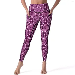 Women's Leggings Purple Mandala Sexy Vintage Floral Print Push Up Yoga Pants Retro Stretchy Leggins Lady Design Fitness Sports Tights