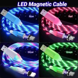 3 in 1 USB Cable New USB LED Flowing Magnetic Charger Phone Charging Cable for Xiaomi Huawei Samsung Car ZZ