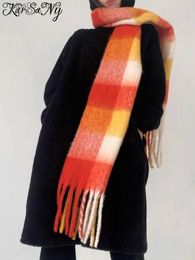 Scarves KarSaNy Winter Plaid Scarf For Women Wool Thick Wraps Tassel Scarves Long Tassel Rainbow Warm Scarf Women Autumn Winter Q231031