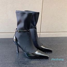 2023-new pattern black Sock Boots Heeled Boot Ankle Booties Shoes Calf Pull On Elastic Point-Toe Stiletto Luxury 10cm Women's Fashion