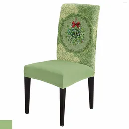 Chair Covers Christmas Retro Wreath Coloured Light Bow Stretch Cover 4pcs Elastic Seat Protector Case Slipcovers Dining Room Decor