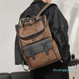 men shoulder bags retro contrast matte backpacks street trend multifunctional computer bag leather backpack decorated with outdoor sports leisure