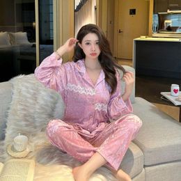 Women's Sleepwear Velour Pyjamas Suit Women Nightsuits Home Clothes V-Neck Long Sleeve Shirt Trousers 2Pcs Pyjamas Sleep Set