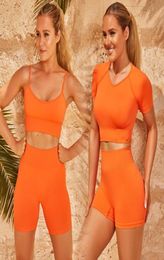 2022 Yeni Yaz Şortları Yoga Kıyafetleri Kadın Spor 2 PCS Suit Psh Egzersiz Giysileri Seti Yüksek Streç Polyester Bayanlar Fitne5280871
