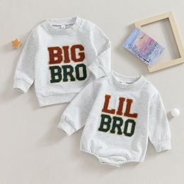 Family Matching Outfits Autumn Kids Boys Toddler born Baby Letter Embroidery Long Sleeve Pullover Bodysuits Sweatshirts Clothes 231030