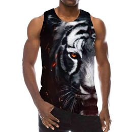 Men's Tiger Graphic Sleeveless 3D Top Holiday Tees Animals Tank Tops Gym Boys Streetwear Novelty Vest246Y